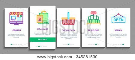 Grocery Shop Shopping Onboarding Mobile App Page Screen Vector. Internet Grocery Shop Or In Super Ma