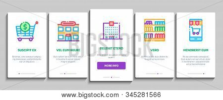 Grocery Shop Shopping Onboarding Mobile App Page Screen Vector. Internet Grocery Shop Or In Super Ma
