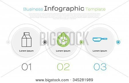 Set Line Paper Package For Milk , Kitchen Timer  And Frying Pan . Business Infographic Template. Vec