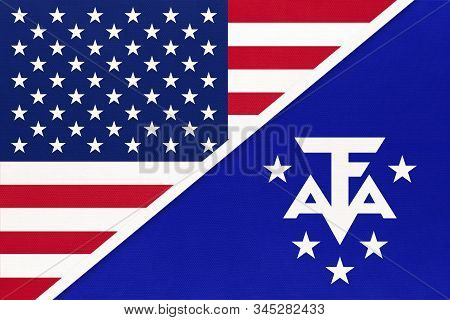 Usa National Flag Vs French Southern And Antarctic Lands. Taaf Official Textile Flag.