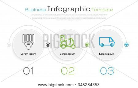 Set Line Scanner Scanning Bar Code , Scooter Delivery  And Delivery Cargo Truck Vehicle . Business I
