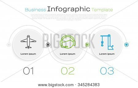 Set Line Plane , Support Operator In Touch And Harbor Port Crane. Business Infographic Template. Vec