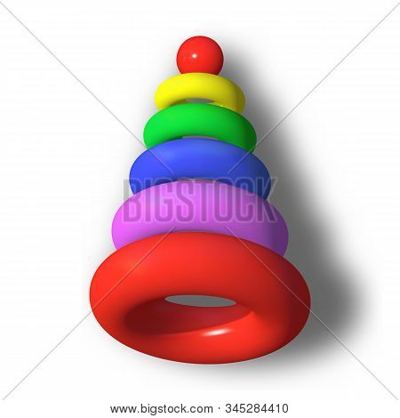Abstract Realistic Pyramid Toy With Rainbow Colored Rings
