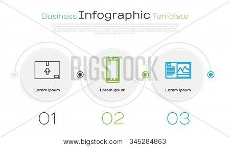Set Line Cardboard Box With Traffic Symbol , Mobile Phone With App Delivery Tracking And Postcard .