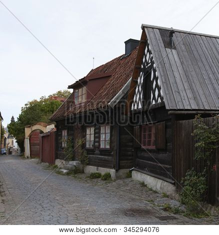 Visby, Sweden On October 13. Street View Of Buildings On October 13, 2019 In Visby, Sweden. Old Hous