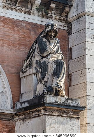 Rome, Italy - December 07, 2019:  Statues At Cemetary Campo Verano ( Cimitero Monumentale Al Verano 