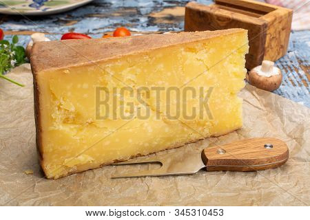 Cheese Collection, Aged Yellow Hard, Maniva Cheese From Alpine Valleys Near Mount Maniva, North Ital