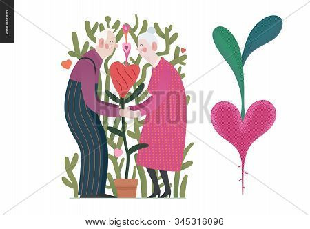 Elderly Couple In Love - Valentines Day Graphics. Modern Flat Vector Concept Illustration -an Old He