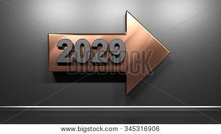 2029 Copper Arrow At Satin Black Wall - 3d Rendering Illustration