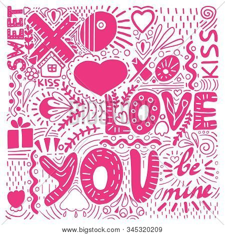 Valentines Day Love Hearts Sketchy Notebook Doodles Design Elements On Lined Sketchbook Paper Backgr