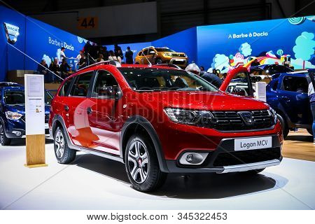 Geneva, Switzerland - March 10, 2019: Motor Car Dacia Logan Mcv Presented At The Annual Geneva Inter