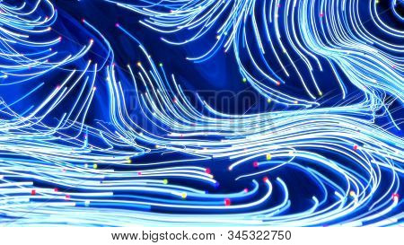 Neon Glowing Twisted Cosmic Blue Tint Lines On The Surface Of The Planet. Beautiful Swirls, Bright T