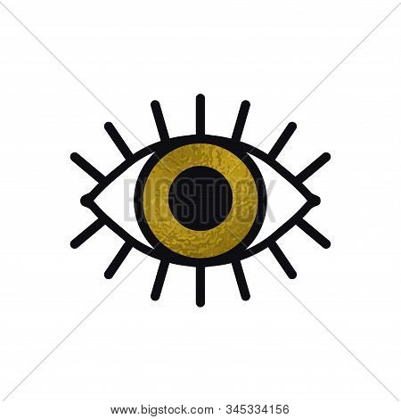 Open Gold Eye Line Icon On White Background. Look, See, Sight, View Sign And Symbol. Vector Linear G