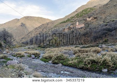 Berber Village Located High In Atlas Mountains, Morocco