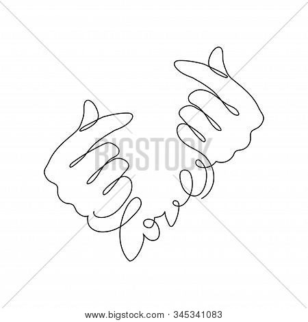 Continuous One Line Drawing Korean Heart, Depicted By Fingers, Is A Widely Used Gesture In Korean So