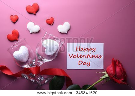 Valentine's Day Background Greeting Card Love Symbols , Red Decoration With Heart On Pink Background