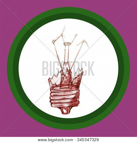 Hand-drawn Figure, Isolated Icon On A White Background. The Light Bulb Explodes To Pieces And The Gl