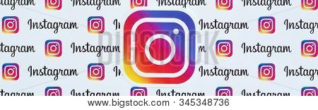 Instagram Pattern Printed On Paper With Small Instagram Logos And Inscriptions. Instagram Is America