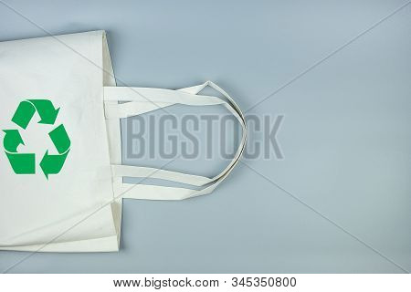 Eco Shopping Bag On Gray Background With Copy Space For Text. Environmental Protection, Zero Waste, 