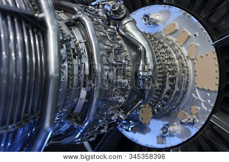 Jet Engine, Internal Structure With Hydraulic, Fuel Pipes And Other Hardware And Equipment, Aviation