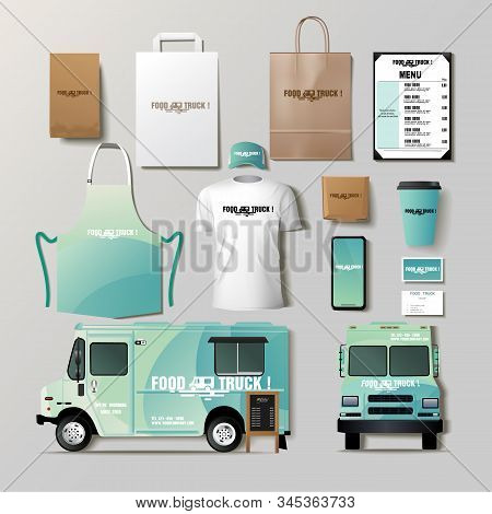 Vector Food Truck Corporate Identity Template Design Set. Branding Mock Up.