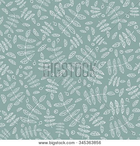 Vector Green And White Leafs Texture Background Seamless Pattern Print