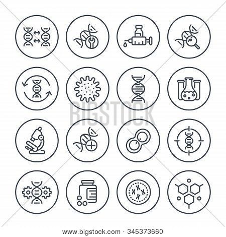 Genetics Line Icons, Dna Chain, Gene Editing And Genetic Research, Vector