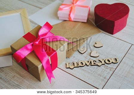 Beautiful Gift Boxes For Birthday, Valentines Day, March 8, Mothers Day And Other Holidays. A Box Sh