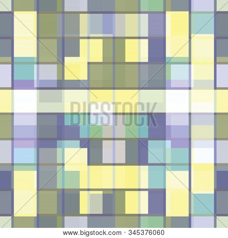 Abstract Seamless Pattern With Layered Squares, Blocks And Tiles. Vector Illustration In Shades Of Y