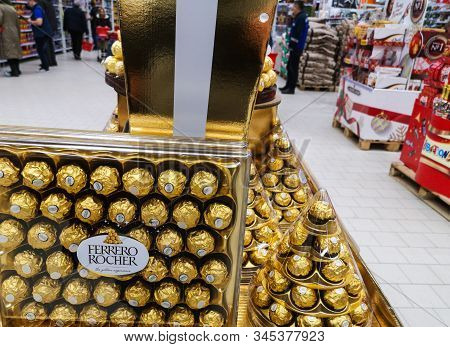 Ferrero Rocher Italian Chocolate Candy For Sale At Ashan Shopping Center On December 25, 2019 In Rus