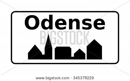 Odense City Road Sign In Denmark With A White Background
