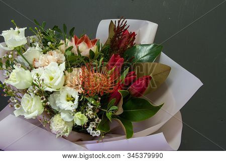 The Original Bouquet In Vintage Style On A Dark Background, Selective Focus