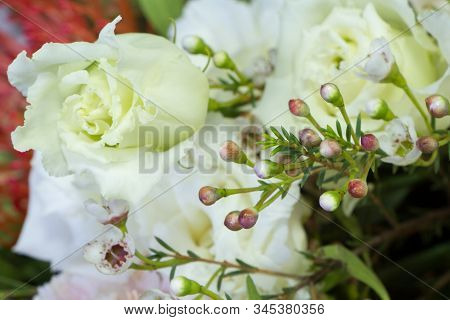 Detail Closeup Of Original Bouquet In Vintage Style On A Dark Background, Selective Focus