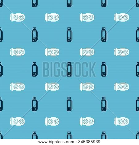 Set Usb Flash Drive And Mining Farm On Seamless Pattern. Vector