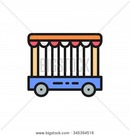 Animal Cage, Circus Animal Show Flat Color Line Icon.