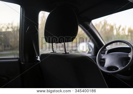 A Close Up Detail Of The Headrest In The Car, Seat Saloon