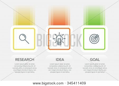 Concept Of Arrow Business Model With 3 Successive Steps. Three Colorful Design Elements. Timeline De