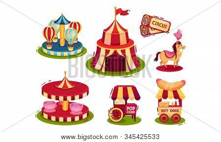 Circus Attributes With Fun Fairs And Treatment Vector Set