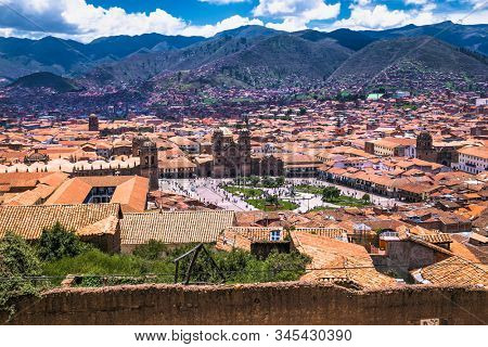 Beautiful panoramic view of Plaza de Armas in Cusco. Peru. 