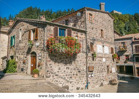 Radicofani, Italy - October 4, 2019: View Of The Historic Center Of Radicofani Medival Village In Tu