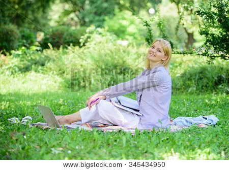 Best Jobs To Work Remotely. Stay Free With Remote Job. Business Lady Freelance Work Outdoors. Remote