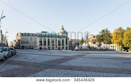 Kutaisi, Georgia, October 13, 2019 : The Colchis Fountain And Tbs Bank Building Are On The Central S