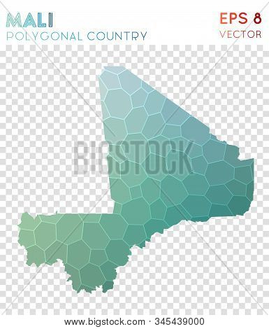 Mali Polygonal, Mosaic Style Country Map. Sightly Low Poly Style, Modern Design For Infographics Or