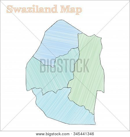 Swaziland Hand-drawn Map. Colourful Sketchy Country Outline. Vector Illustration.