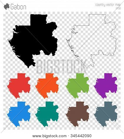Gabon High Detailed Map. Isolated Black Country Outline. Vector Illustration.