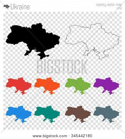 Ukraine High Detailed Map. Isolated Black Country Outline. Vector Illustration.