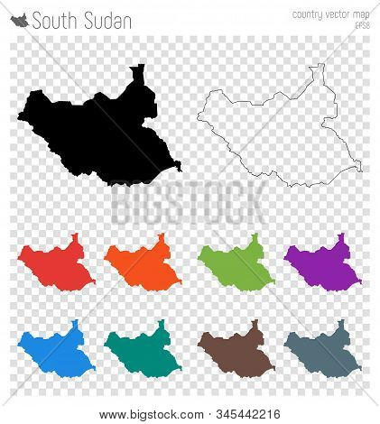 South Sudan High Detailed Map. Isolated Black Country Outline. Vector Illustration.