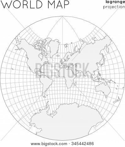 World Map. Globe In Lagrange Projection, With Graticule Lines Style. Outline Vector Illustration.