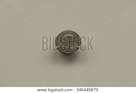 Merida, Spain - August 25th, 2018: One Bronze Coin Of Florianus Roman Emperor,  276 Ac. National Mus