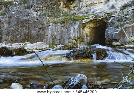 Rio Going Through A Mountain. Long Exposition